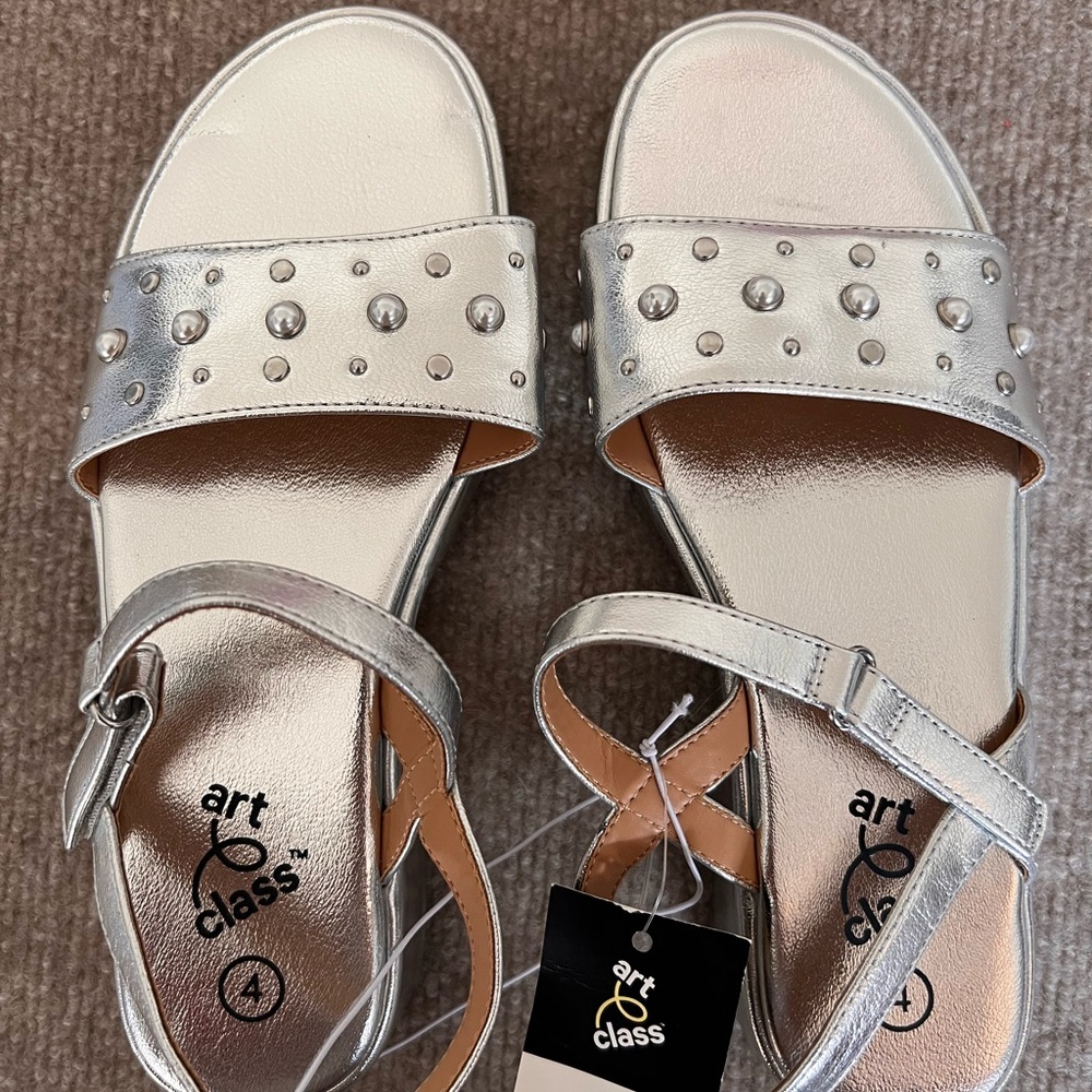 art class Silver Studded Ankle-Strap Slide Sandals